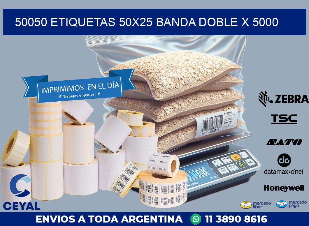 50050 ETIQUETAS 50X25 BANDA DOBLE X 5000