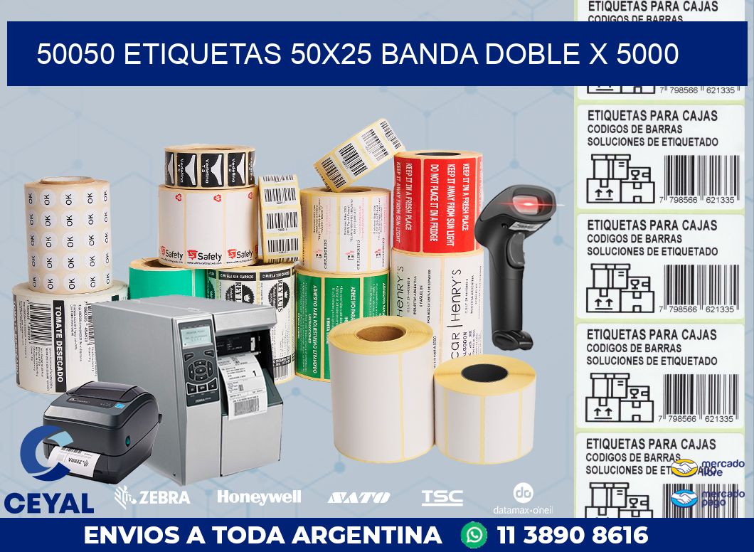 50050 ETIQUETAS 50X25 BANDA DOBLE X 5000