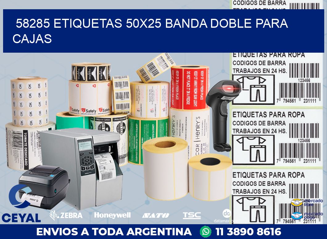 58285 ETIQUETAS 50X25 BANDA DOBLE PARA CAJAS