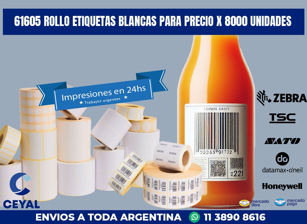 61605 ROLLO ETIQUETAS BLANCAS PARA PRECIO X 8000 UNIDADES