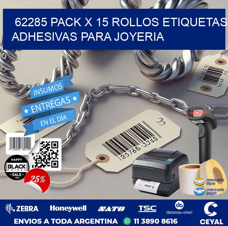 62285 PACK X 15 ROLLOS ETIQUETAS ADHESIVAS PARA JOYERIA