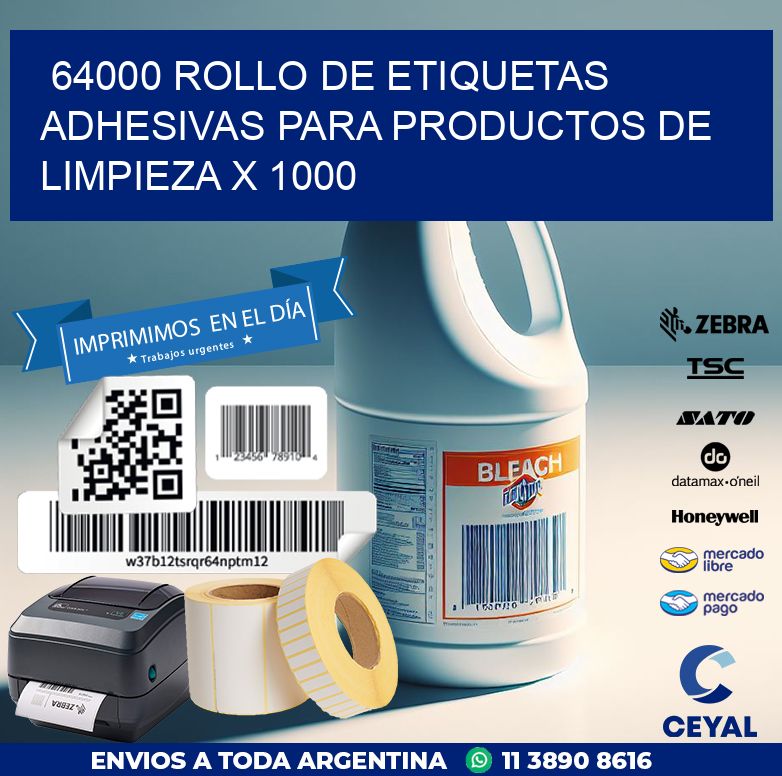 64000 ROLLO DE ETIQUETAS ADHESIVAS PARA PRODUCTOS DE LIMPIEZA X 1000