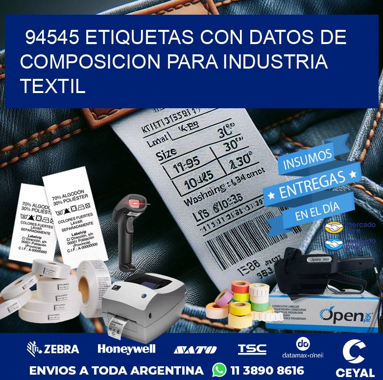 94545 ETIQUETAS CON DATOS DE COMPOSICION PARA INDUSTRIA TEXTIL