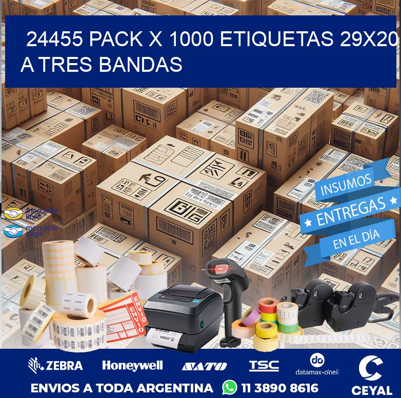 24455 PACK X 1000 ETIQUETAS 29X20 A TRES BANDAS