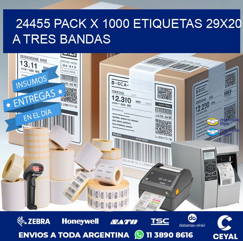 24455 PACK X 1000 ETIQUETAS 29X20 A TRES BANDAS