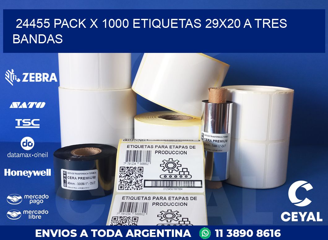 24455 PACK X 1000 ETIQUETAS 29X20 A TRES BANDAS