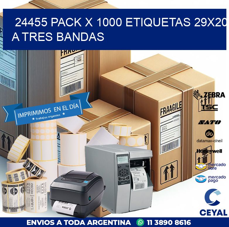 24455 PACK X 1000 ETIQUETAS 29X20 A TRES BANDAS