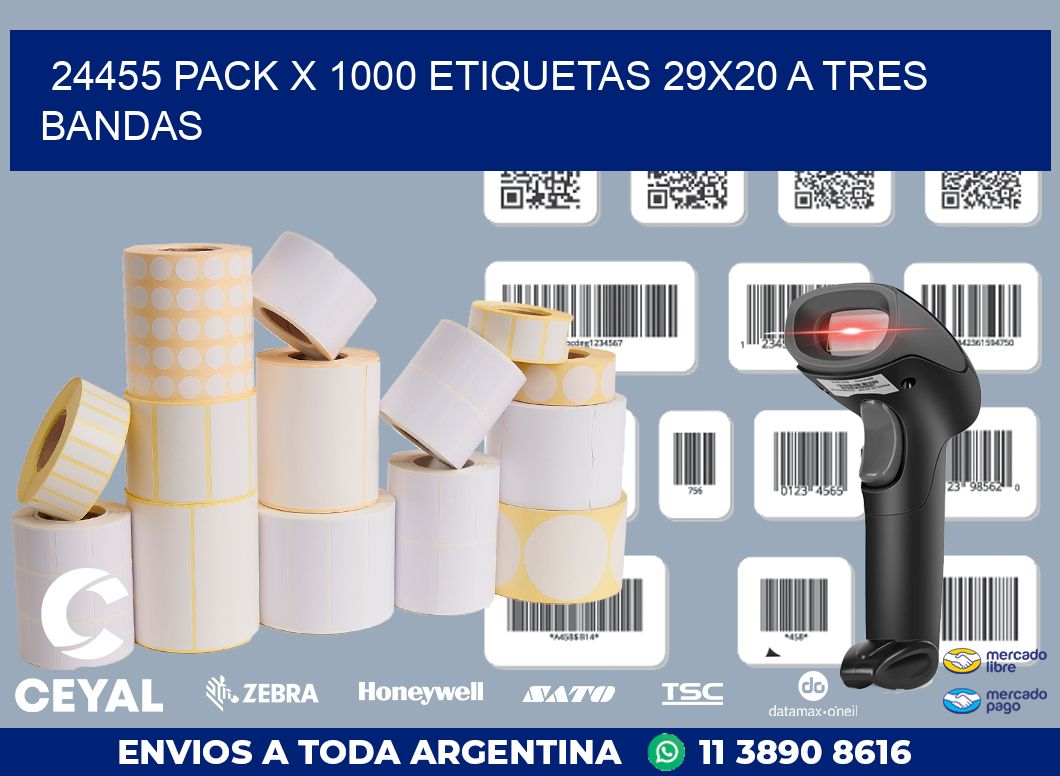 24455 PACK X 1000 ETIQUETAS 29X20 A TRES BANDAS