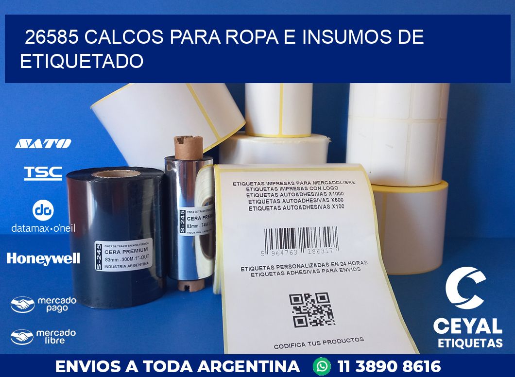 26585 CALCOS PARA ROPA E INSUMOS DE ETIQUETADO