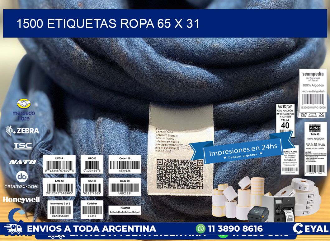 1500 ETIQUETAS ROPA 65 x 31