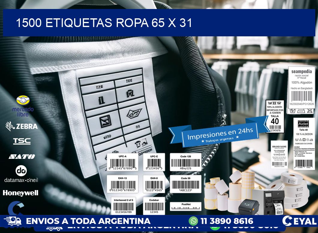 1500 ETIQUETAS ROPA 65 x 31