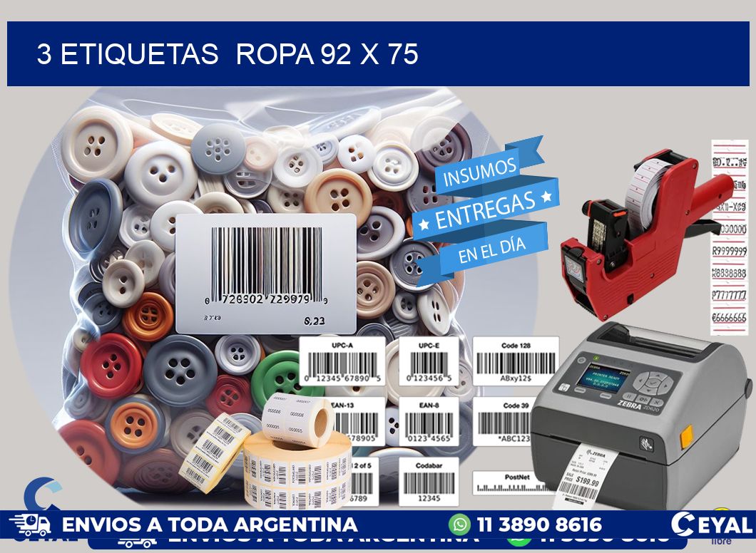 3 ETIQUETAS  ROPA 92 x 75