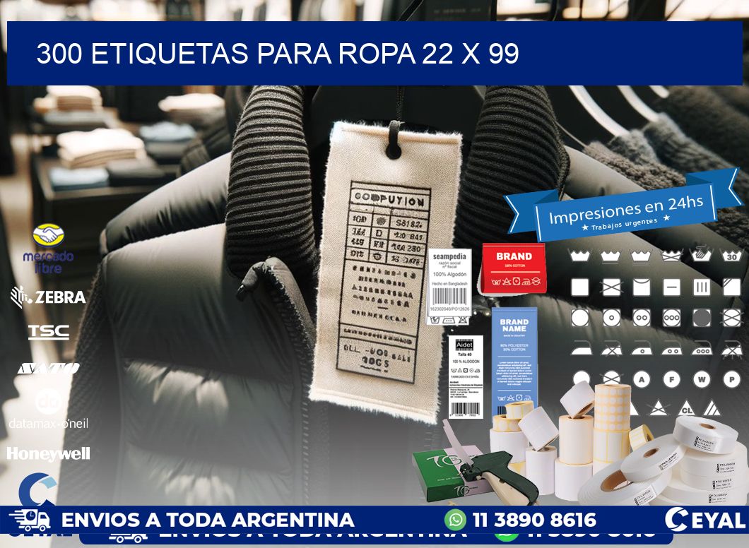 300 ETIQUETAS PARA ROPA 22 x 99