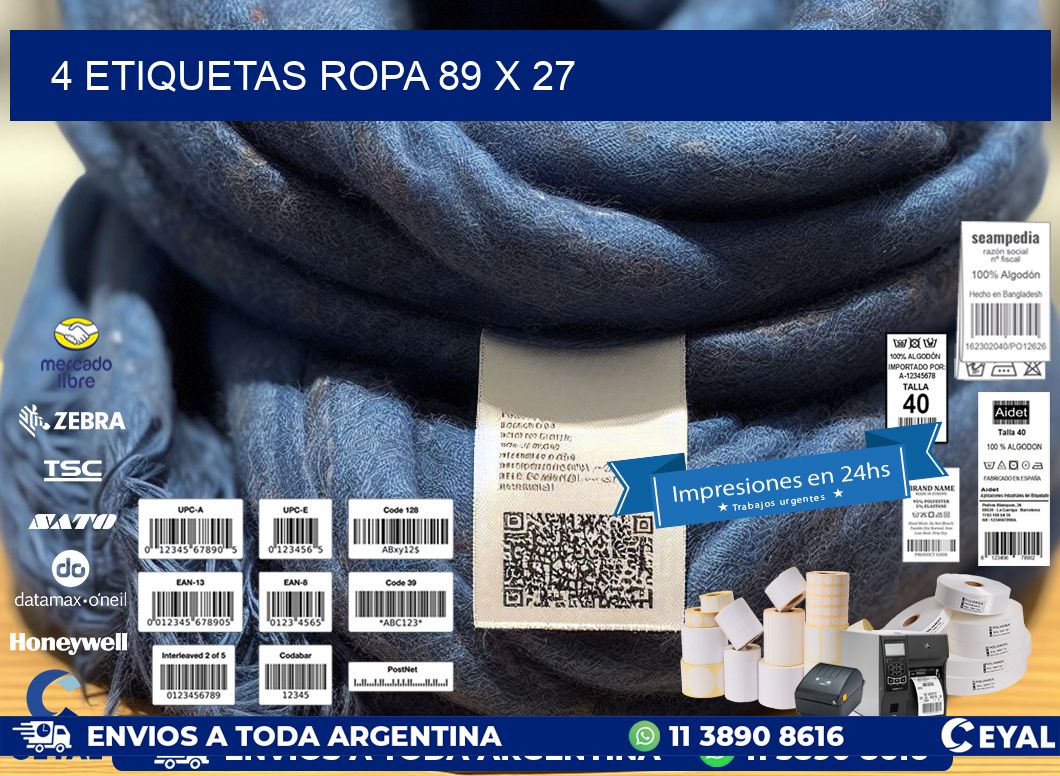 4 ETIQUETAS ROPA 89 x 27