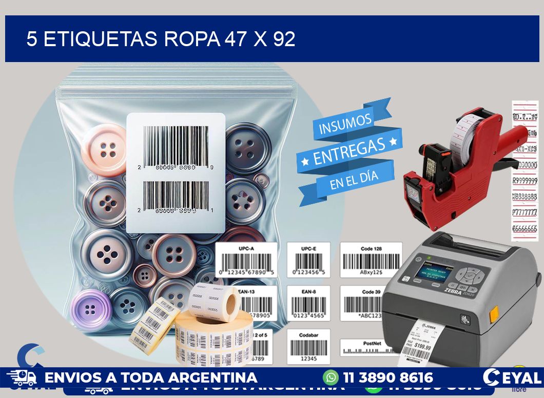 5 ETIQUETAS ROPA 47 x 92