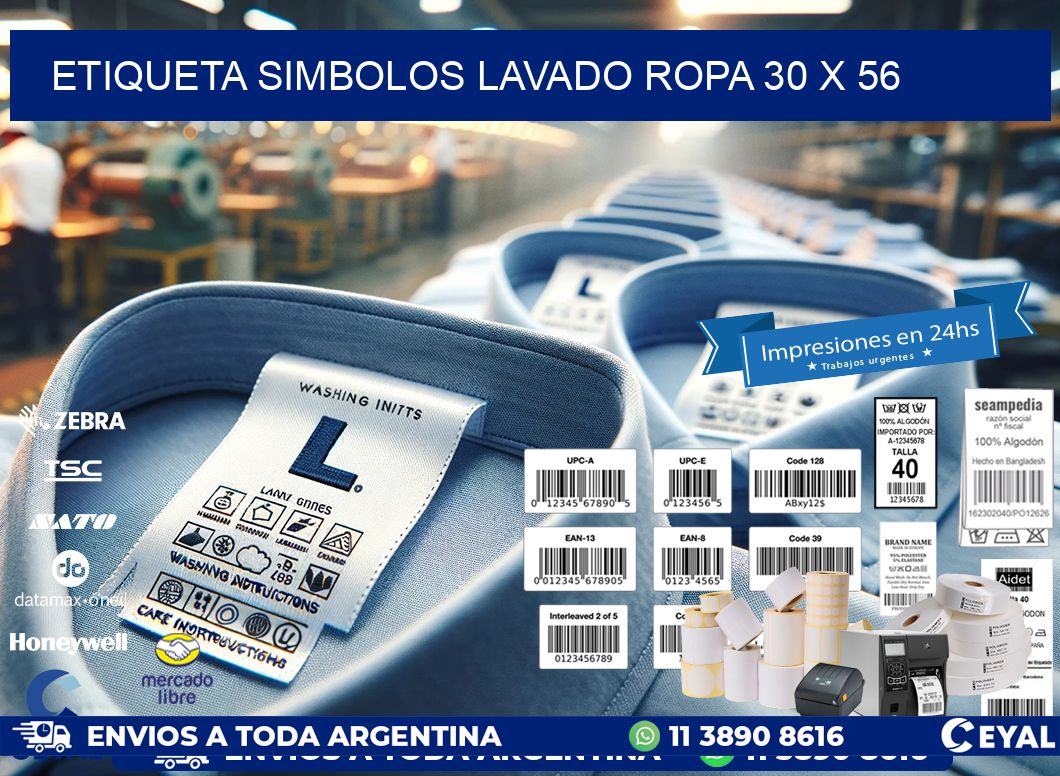 ETIQUETA SIMBOLOS LAVADO ROPA 30 x 56