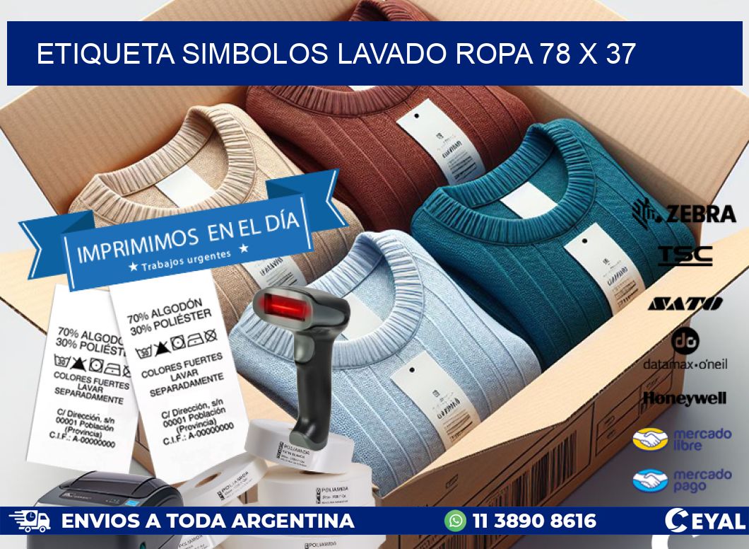 ETIQUETA SIMBOLOS LAVADO ROPA 78 x 37