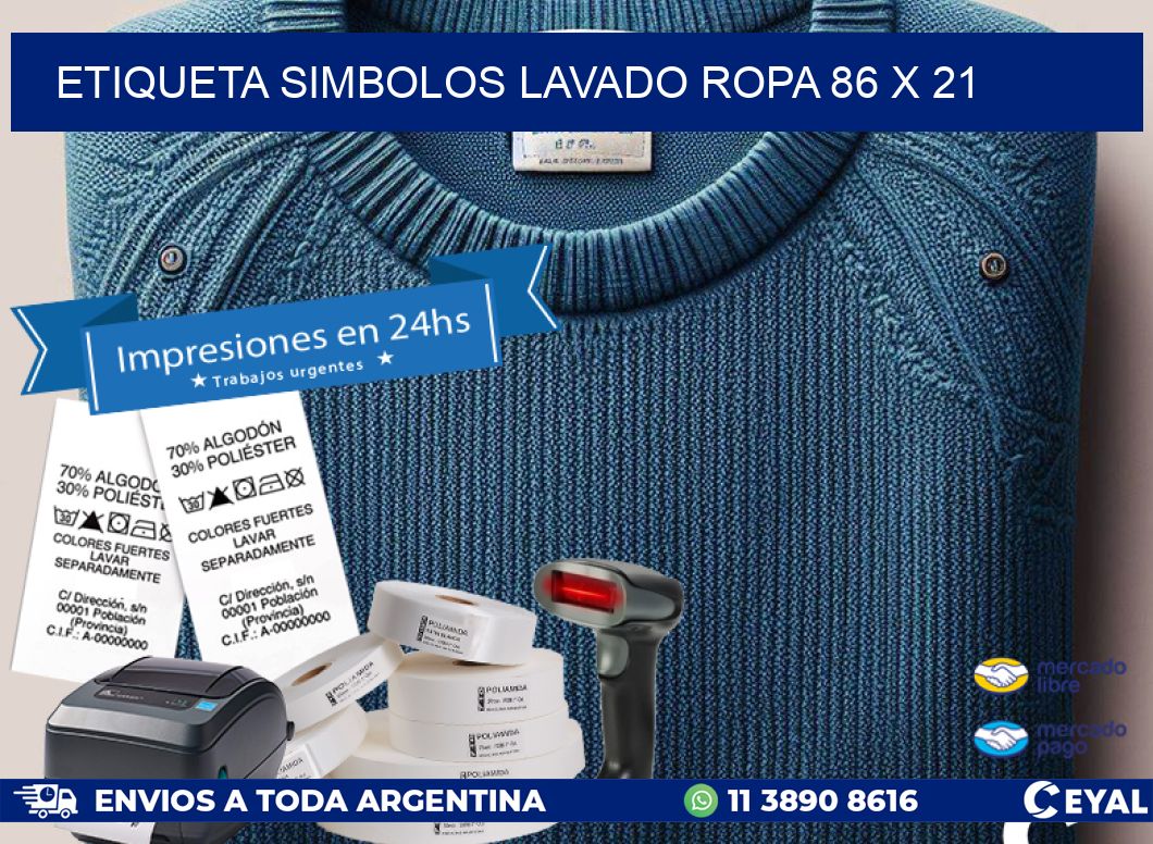 ETIQUETA SIMBOLOS LAVADO ROPA 86 x 21