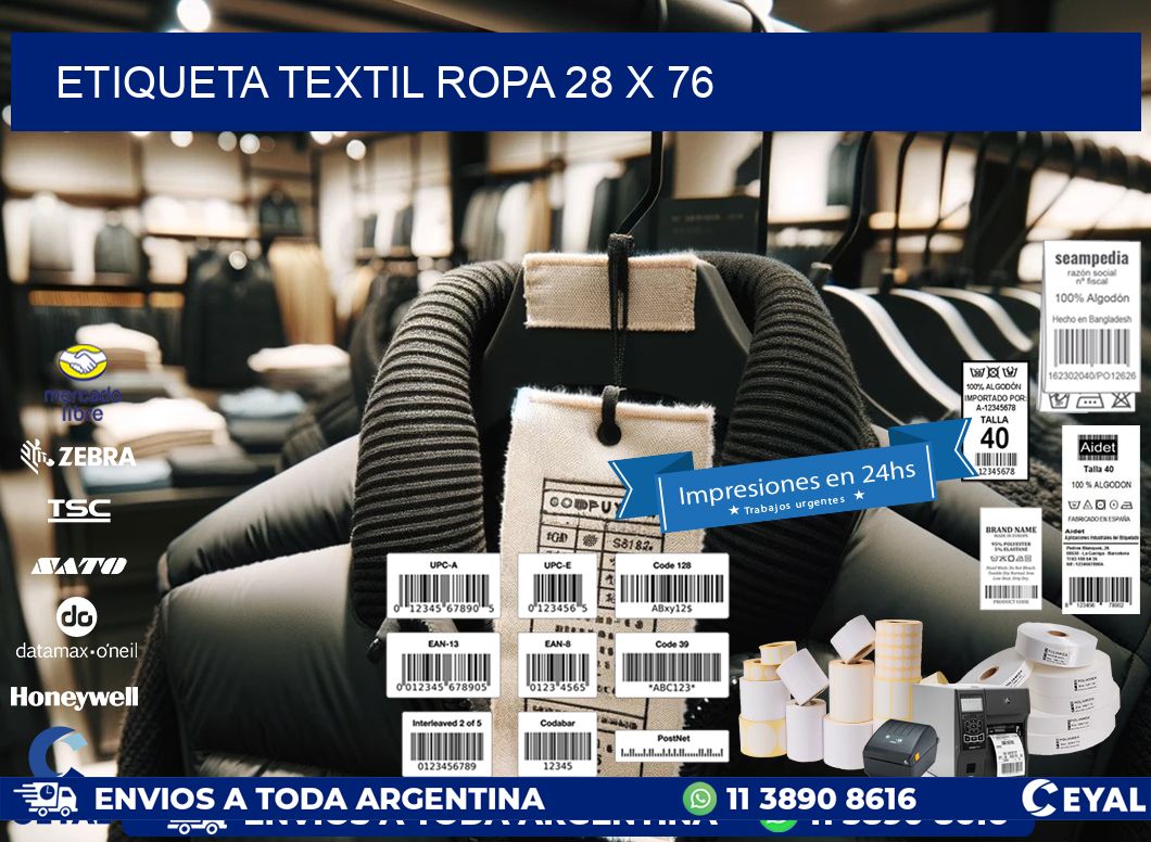 ETIQUETA TEXTIL ROPA 28 x 76