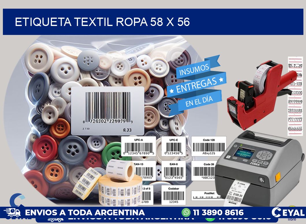 ETIQUETA TEXTIL ROPA 58 x 56