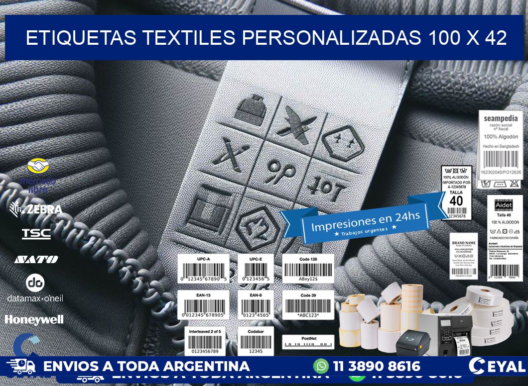 ETIQUETAS TEXTILES PERSONALIZADAS 100 x 42