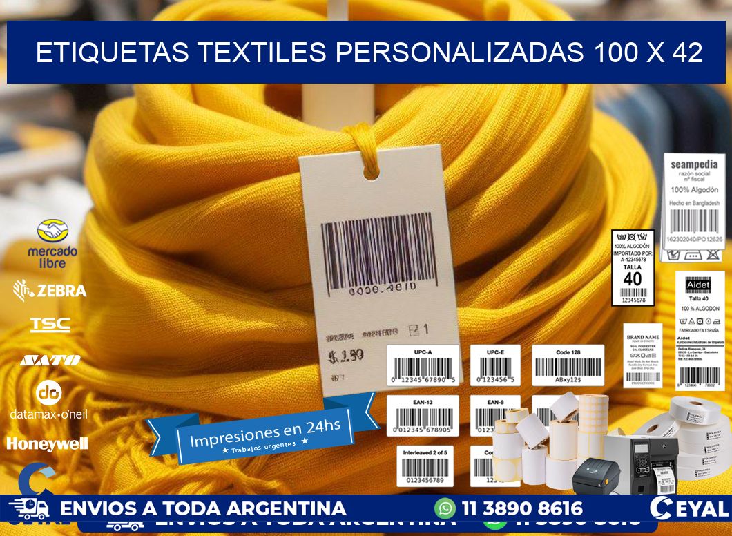 ETIQUETAS TEXTILES PERSONALIZADAS 100 x 42