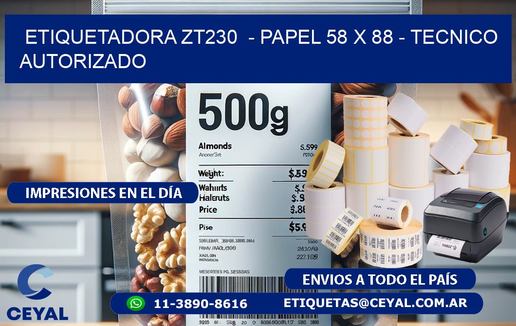 ETIQUETADORA ZT230  - PAPEL 58 x 88 - TECNICO AUTORIZADO