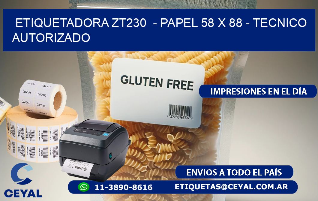 ETIQUETADORA ZT230  - PAPEL 58 x 88 - TECNICO AUTORIZADO