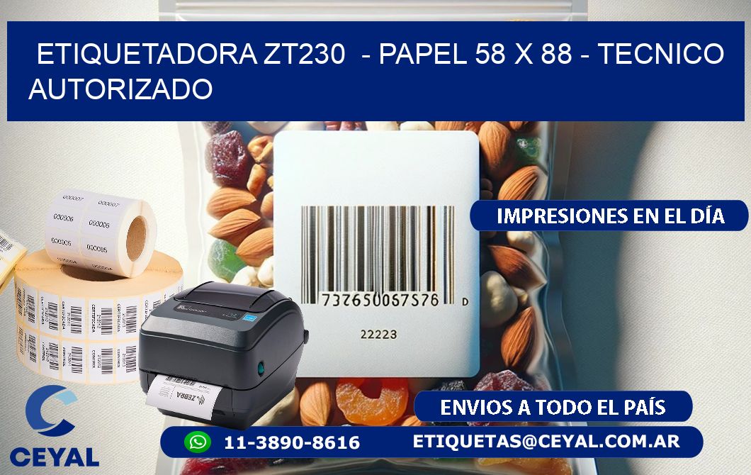ETIQUETADORA ZT230  – PAPEL 58 x 88 – TECNICO AUTORIZADO
