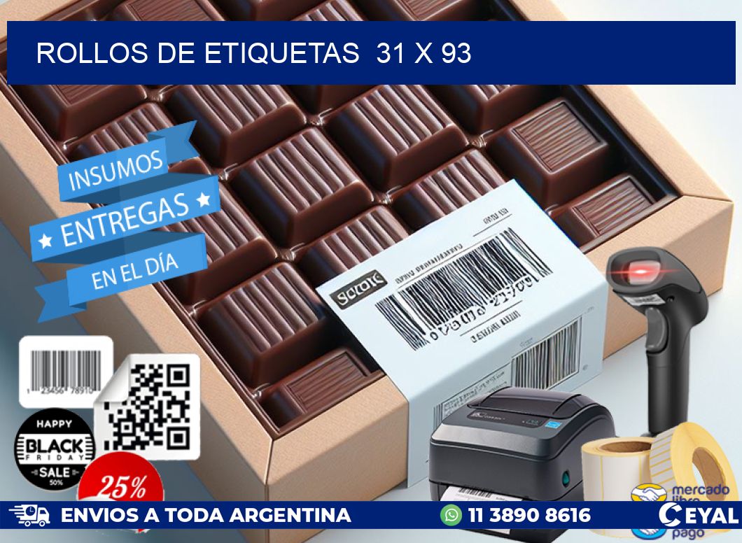 ROLLOS DE ETIQUETAS  31 x 93