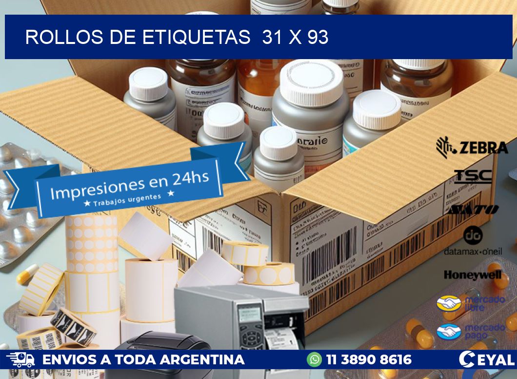 ROLLOS DE ETIQUETAS  31 x 93