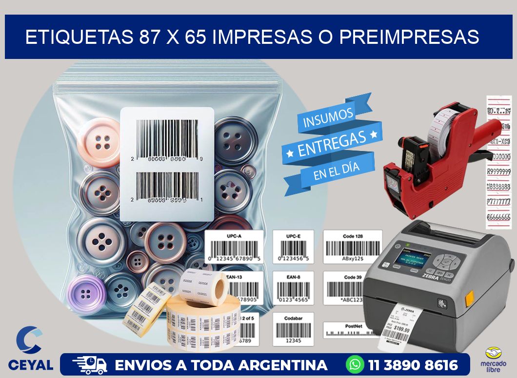 ETIQUETAS 87 x 65 IMPRESAS O PREIMPRESAS