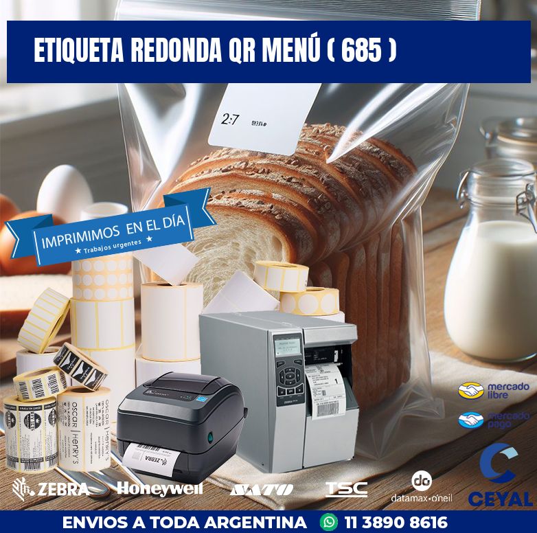 ETIQUETA REDONDA QR MENÚ ( 685 )