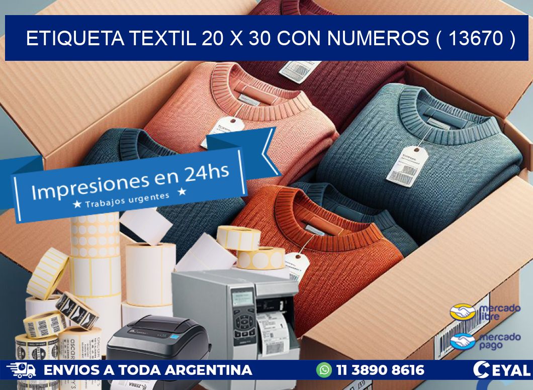 ETIQUETA TEXTIL 20 X 30 CON NUMEROS ( 13670 )