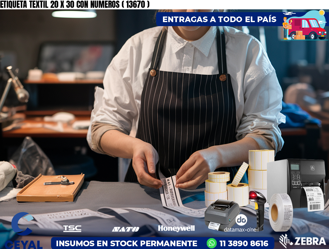 ETIQUETA TEXTIL 20 X 30 CON NUMEROS ( 13670 )