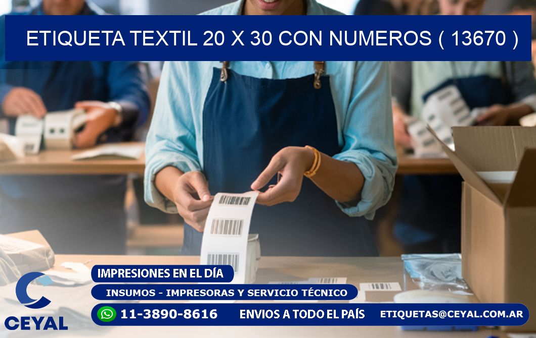 ETIQUETA TEXTIL 20 X 30 CON NUMEROS ( 13670 )