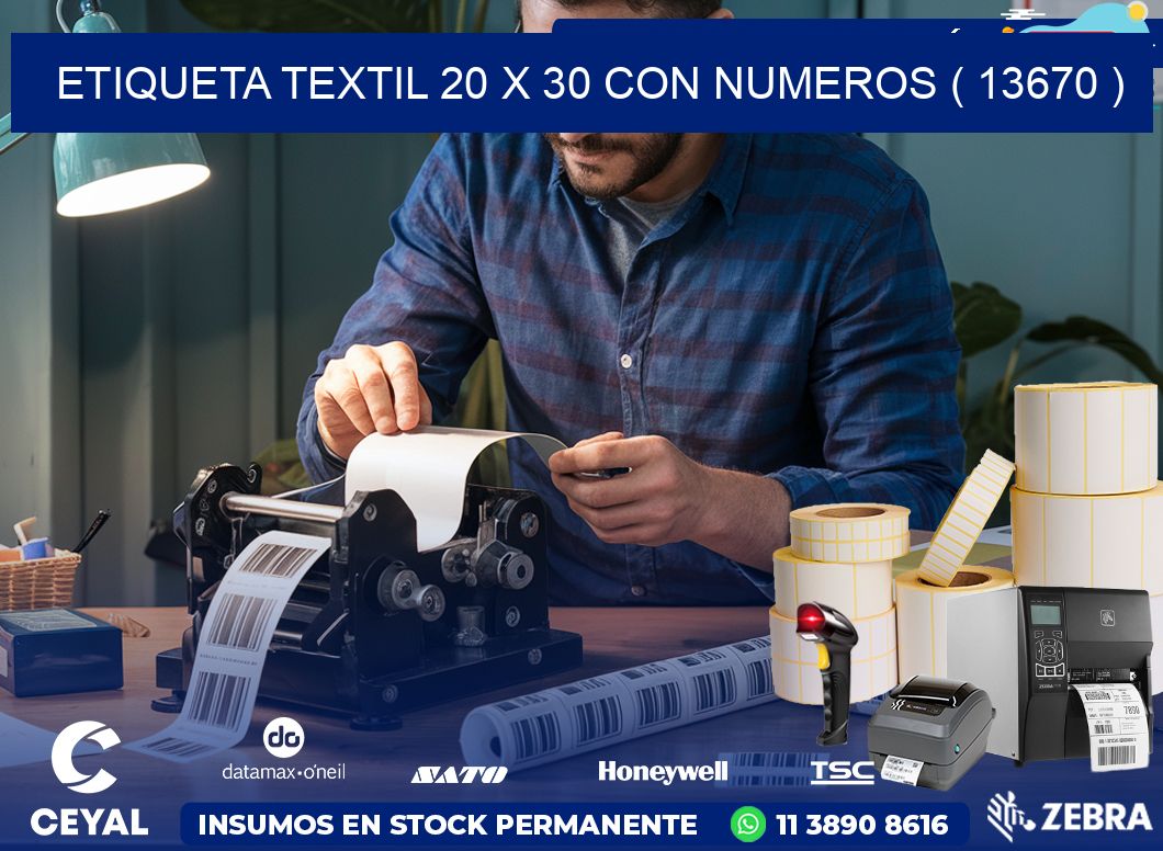 ETIQUETA TEXTIL 20 X 30 CON NUMEROS ( 13670 )