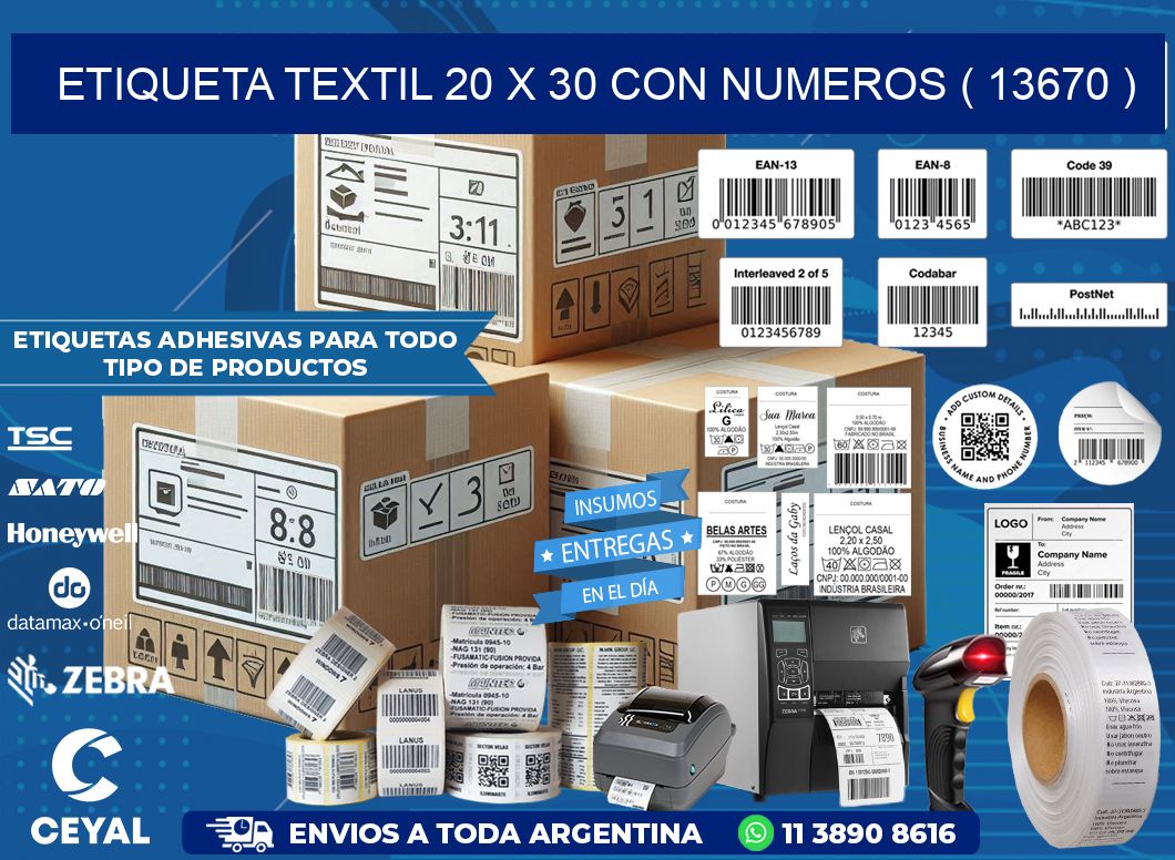 ETIQUETA TEXTIL 20 X 30 CON NUMEROS ( 13670 )