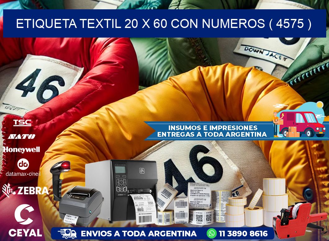 ETIQUETA TEXTIL 20 X 60 CON NUMEROS ( 4575 )