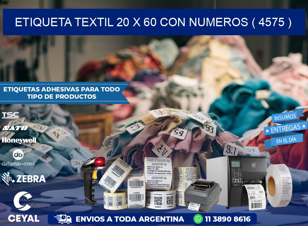 ETIQUETA TEXTIL 20 X 60 CON NUMEROS ( 4575 )