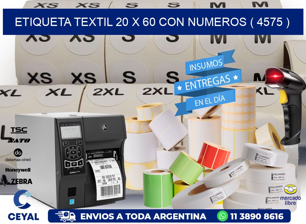 ETIQUETA TEXTIL 20 X 60 CON NUMEROS ( 4575 )
