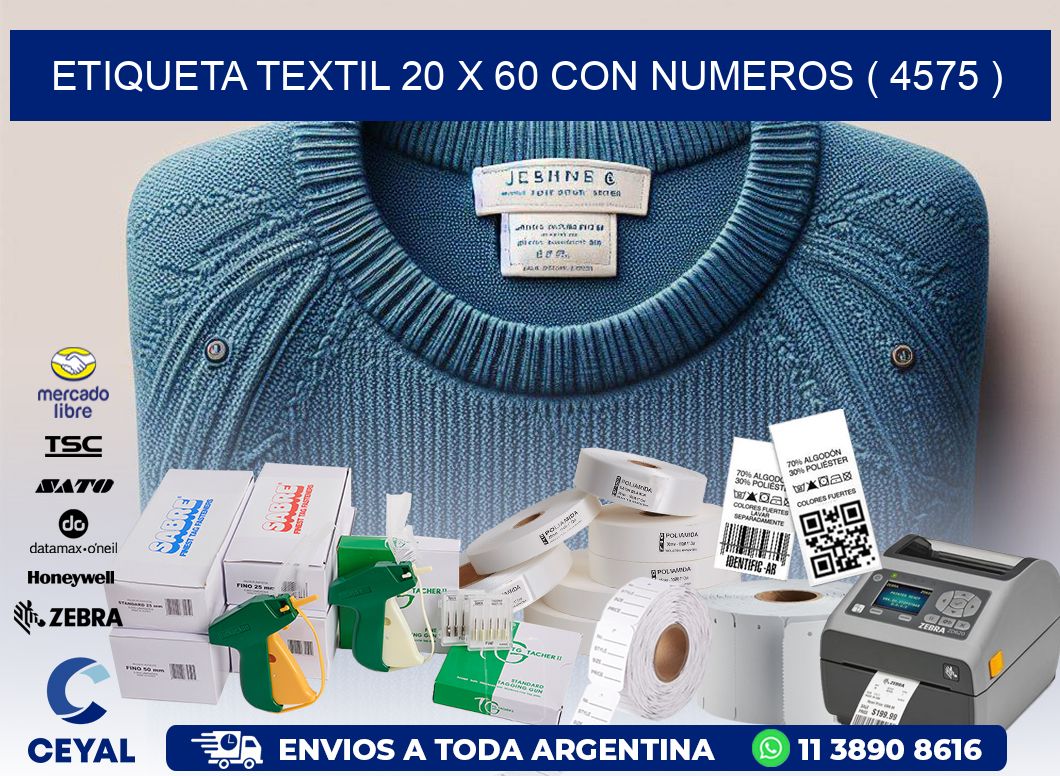 ETIQUETA TEXTIL 20 X 60 CON NUMEROS ( 4575 )