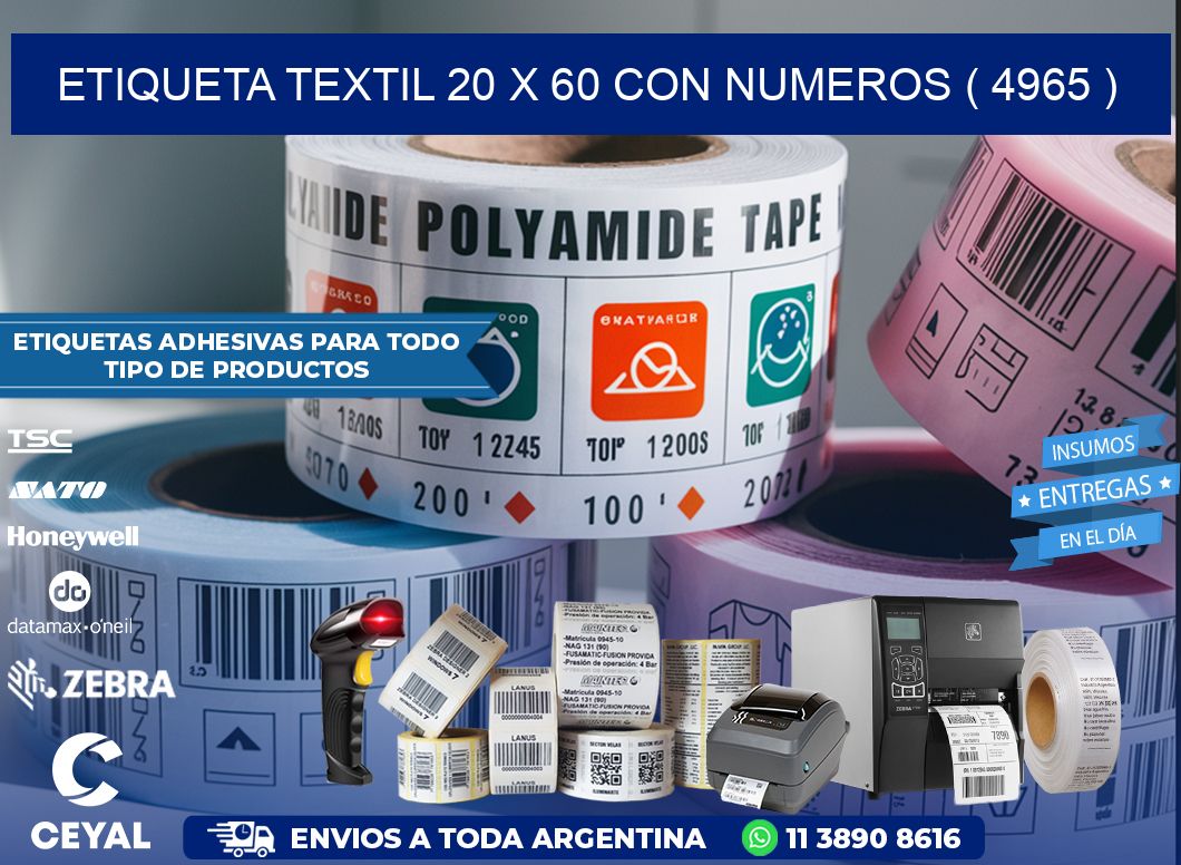 ETIQUETA TEXTIL 20 X 60 CON NUMEROS ( 4965 )