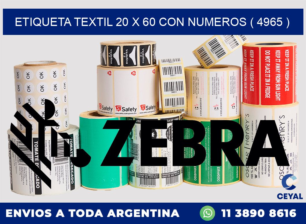 ETIQUETA TEXTIL 20 X 60 CON NUMEROS ( 4965 )
