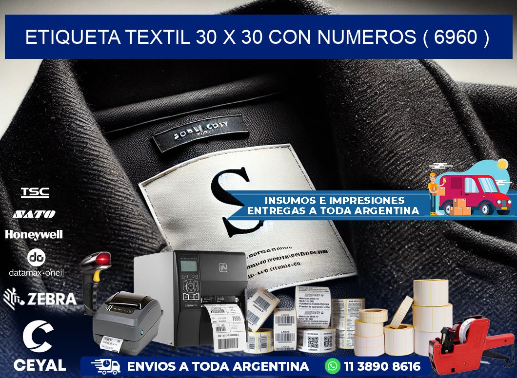 ETIQUETA TEXTIL 30 X 30 CON NUMEROS ( 6960 )