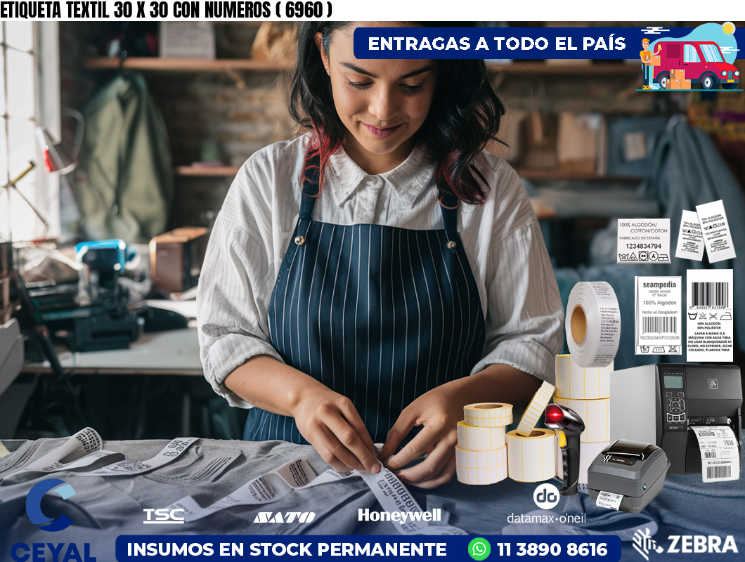 ETIQUETA TEXTIL 30 X 30 CON NUMEROS ( 6960 )