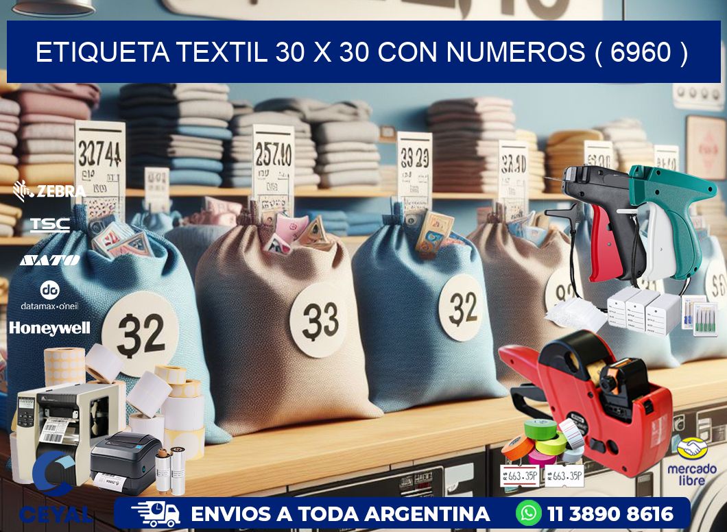 ETIQUETA TEXTIL 30 X 30 CON NUMEROS ( 6960 )