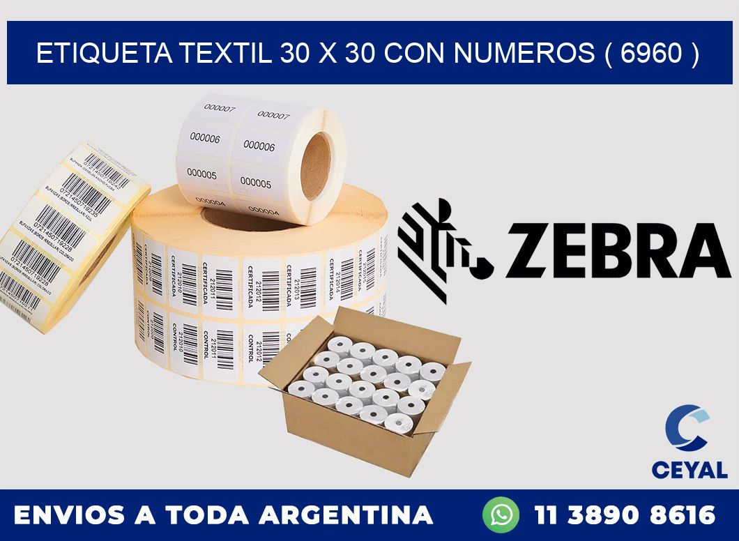 ETIQUETA TEXTIL 30 X 30 CON NUMEROS ( 6960 )