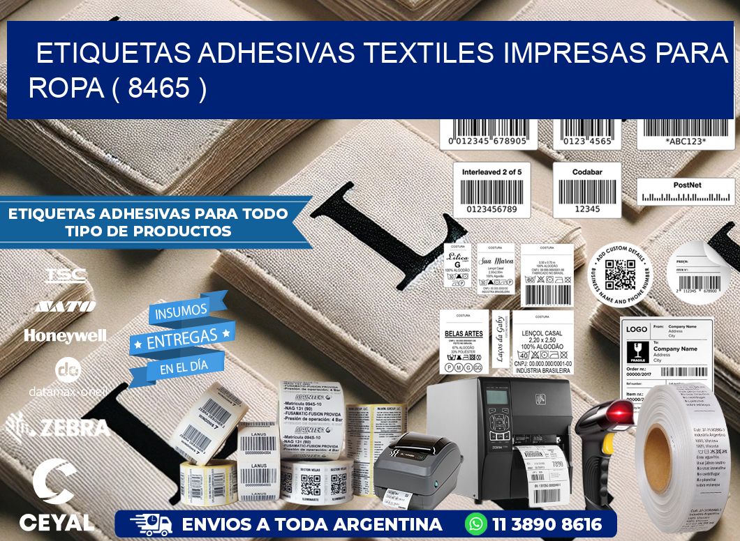 ETIQUETAS ADHESIVAS TEXTILES IMPRESAS PARA ROPA ( 8465 )
