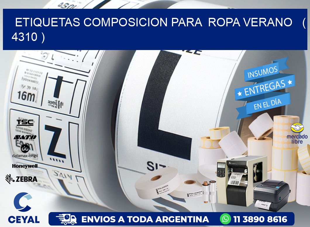 ETIQUETAS COMPOSICION PARA  ROPA VERANO   ( 4310 )